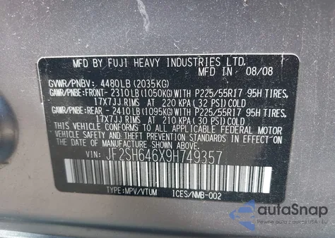 2009 Subaru Forester 2.5X Limited z USA, uszkodzony, nr VIN JF2SH646X9H749357